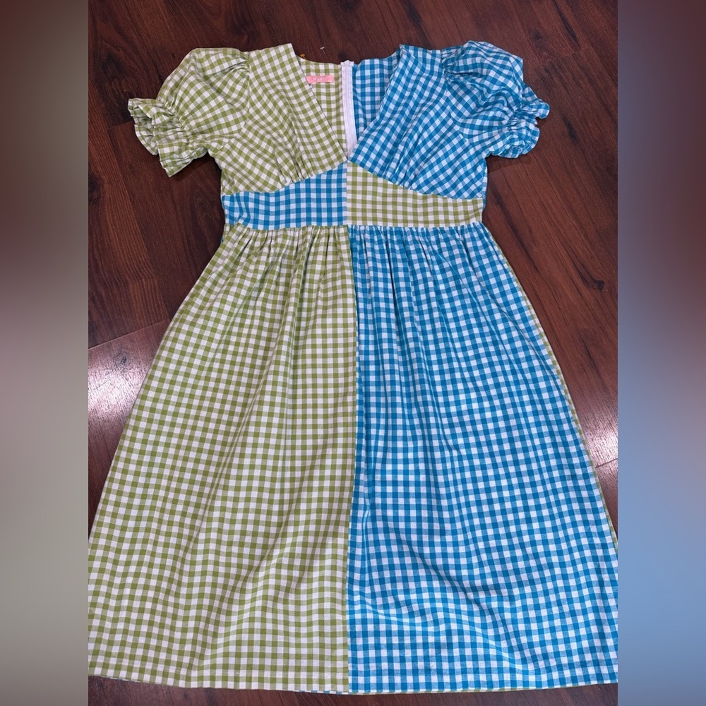 Molby The Label Women's Short Sleeve Gingham Tilda Dress green blue Size 18 - Picture 3 of 8